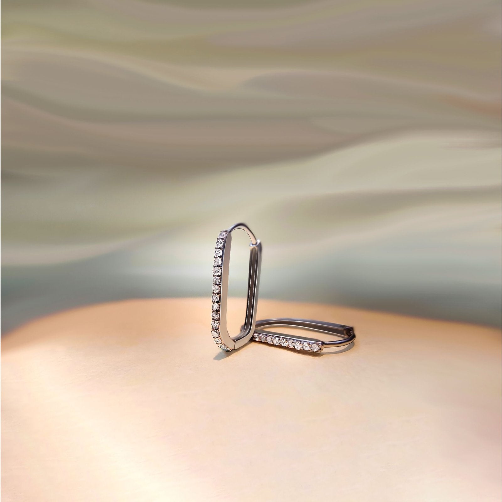 Rhodium Plated Sterling Silver Hoops Studded With Natural Diamonds