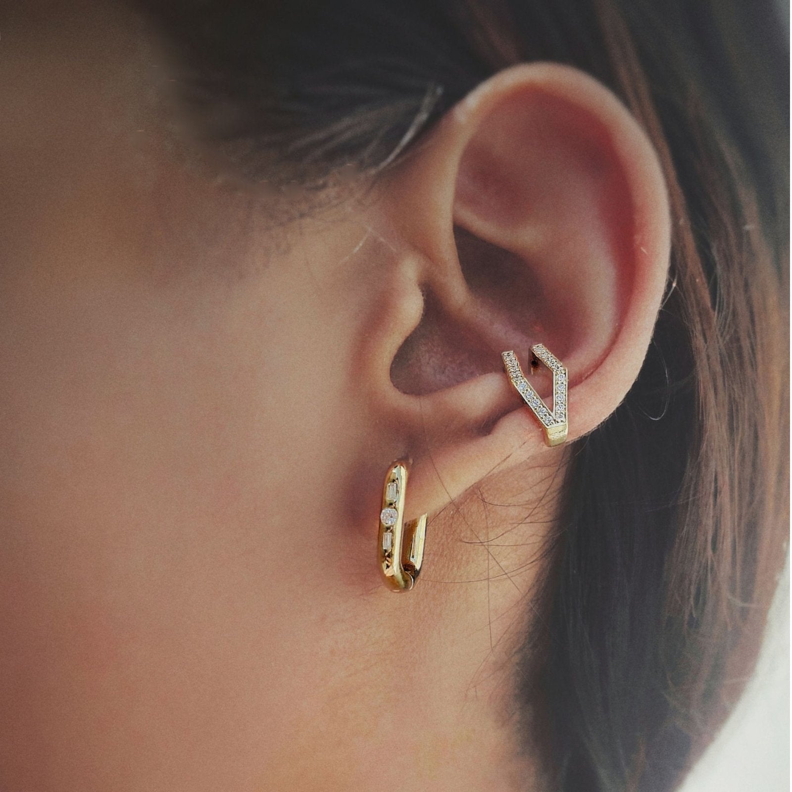Gold Plated Sterling Silver Ear Cuff Studded With White Cz