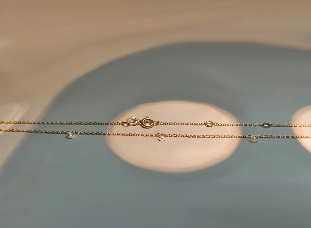 Minimal bezel-set diamond station chain Necklace