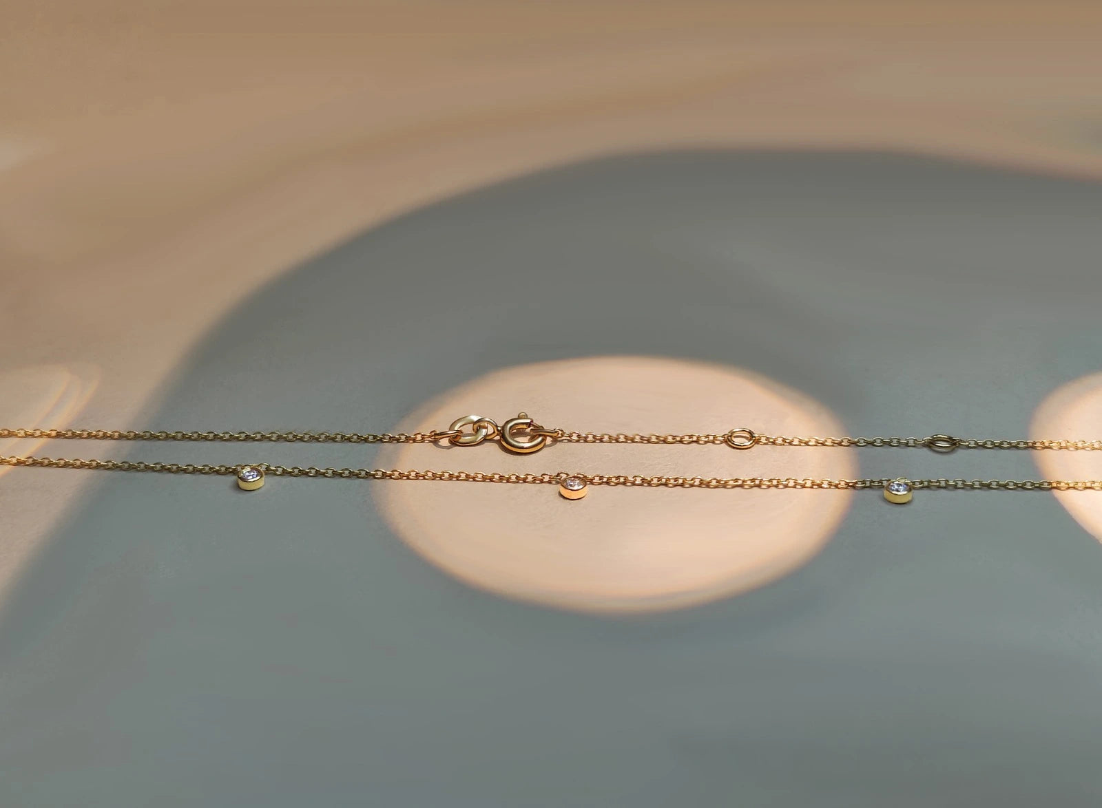 Minimal bezel-set diamond station chain Necklace
