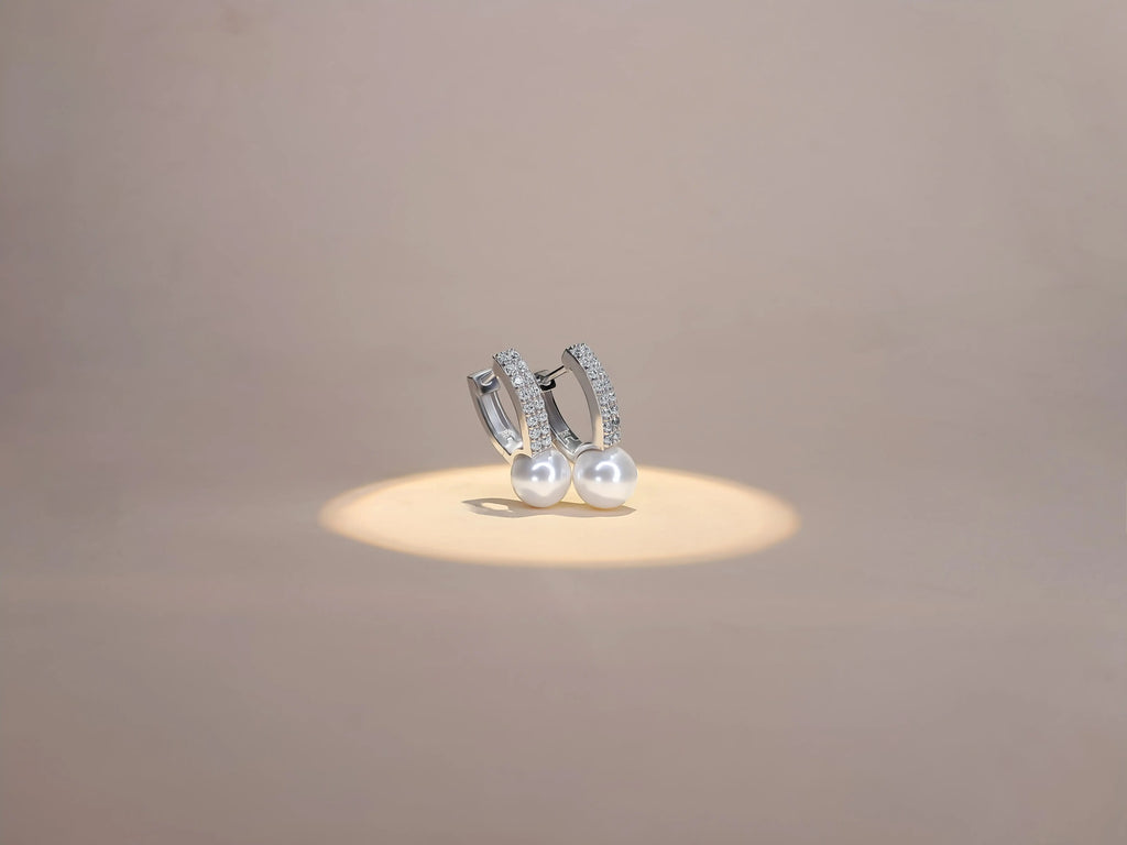 Pearl & Diamond Accent Hoop Earring