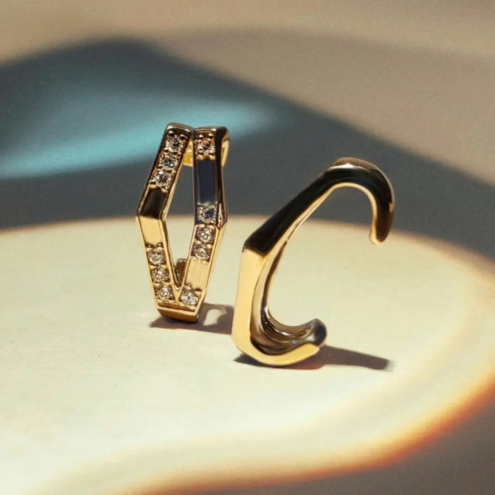Gold Plated Sterling Silver Ear Cuff Studded With White Cz