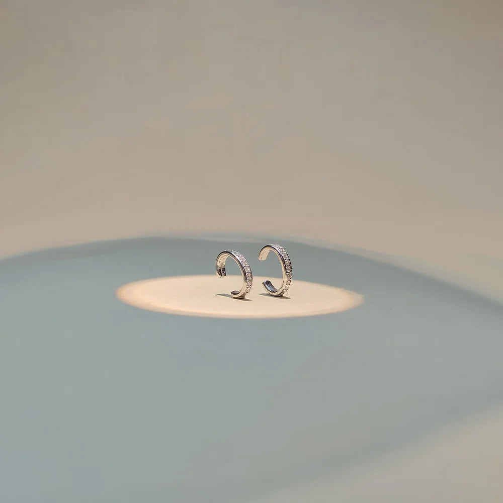 Gold Plated Sterling Silver Ear Cuff Studded With White Cz