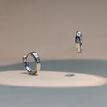 Rhodium Plated Sterling Silver Hoops Studded with White cz