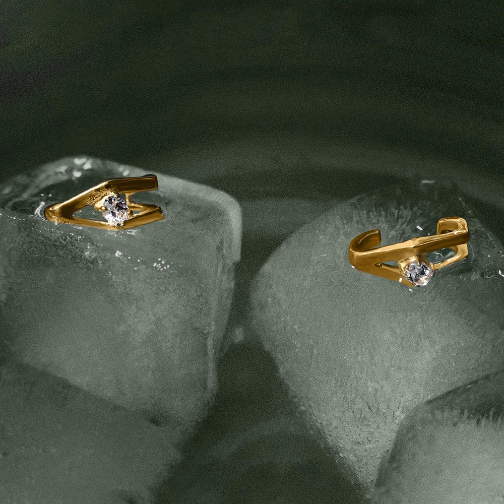 Gold Plated Sterling Silver Gold Plated Ear Cuff Studded With White Cz